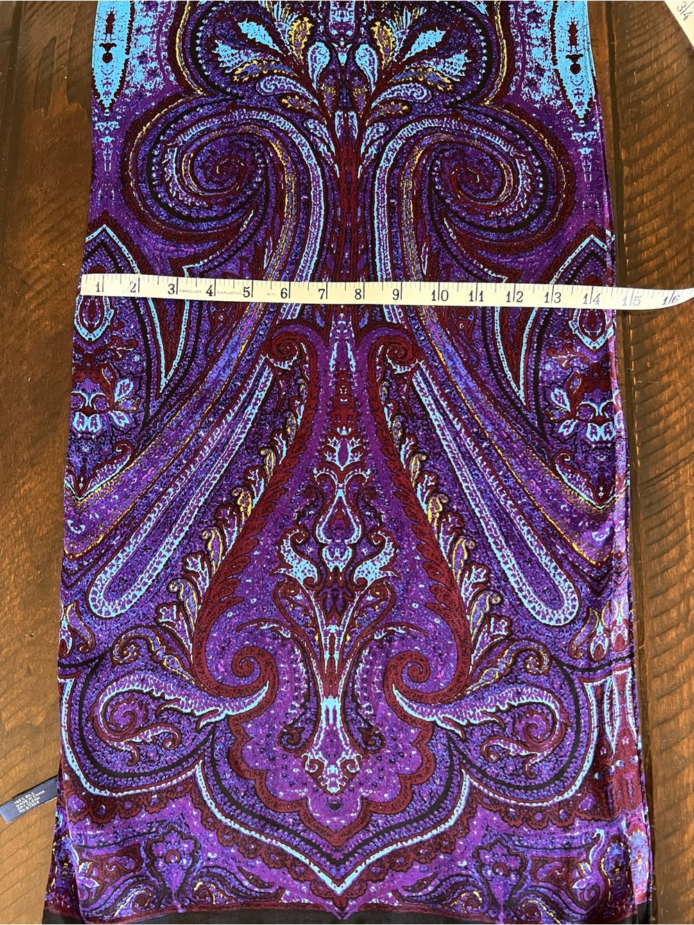 Anne Klein AK 100% Silk Paisley Oblong Scarf Purple Blue Jewel Tones - Picture 5 of 8